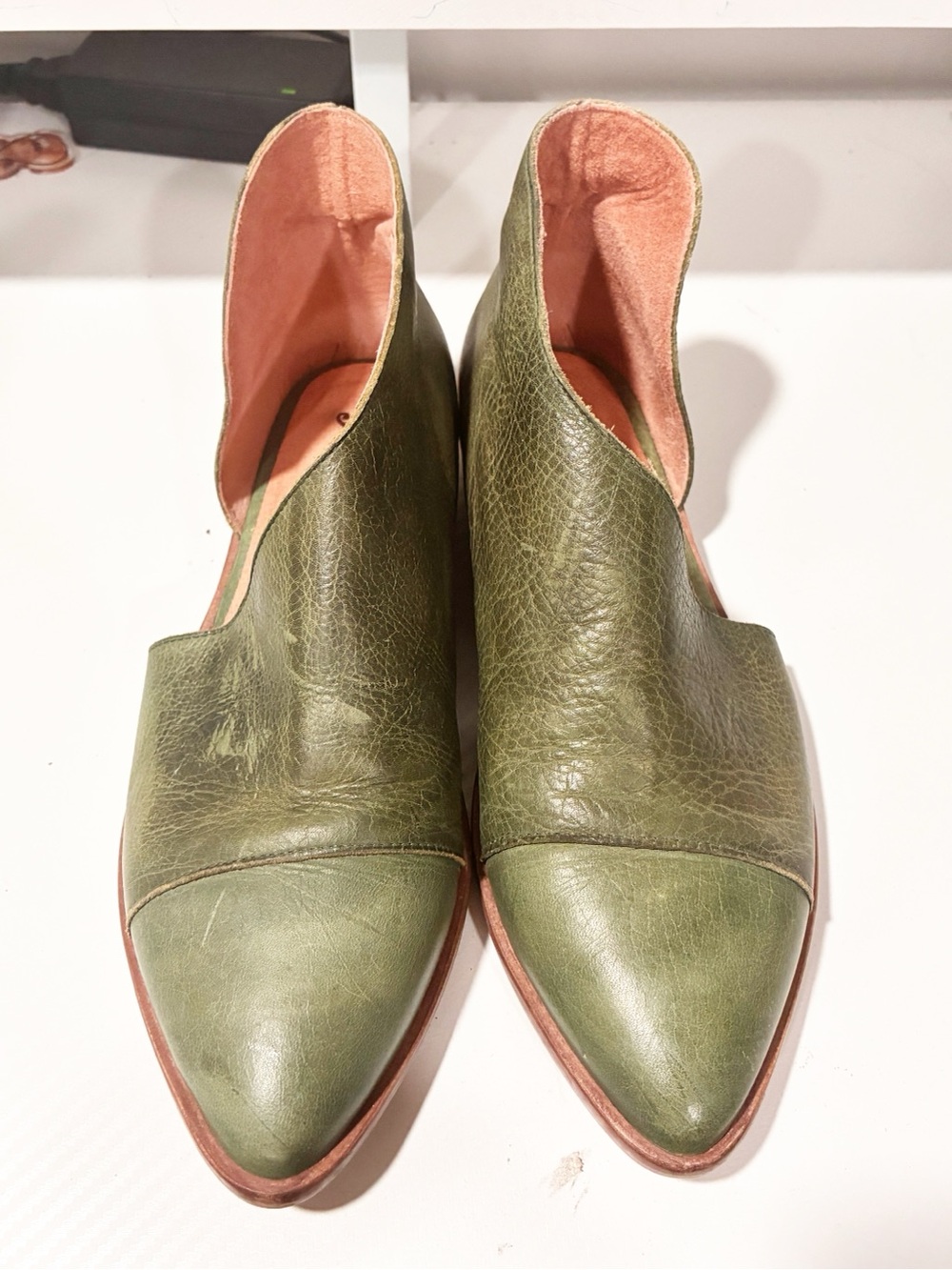 Free People Green Leather Royale Flat Dorsey Slip on Shoe Size 37/7 - Picture 2 of 7